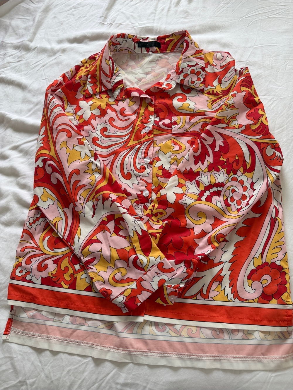 SHEIN Red Pink Paisley-Print Button-Down Shirt